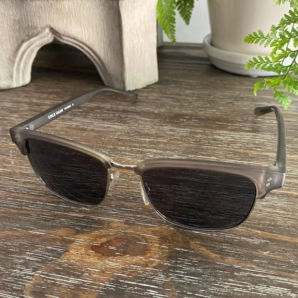 Cole Haan Mens Polarized Sunglasses Partial Frame Matte Grey Accessories - Picture 1 of 15